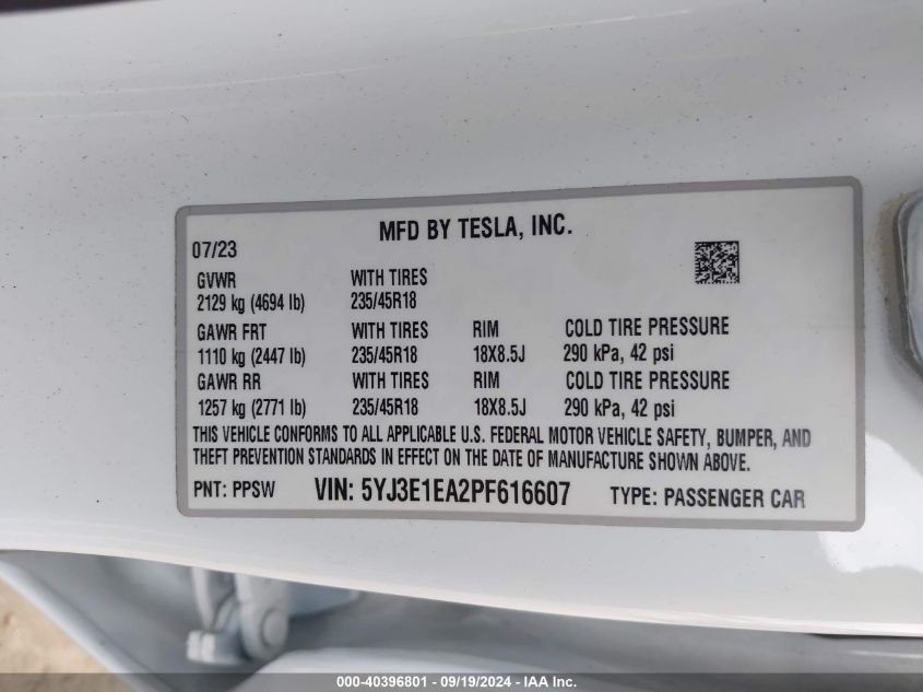 2023 TESLA MODEL 3 REAR-WHEEL DRIVE - 5YJ3E1EA2PF616607