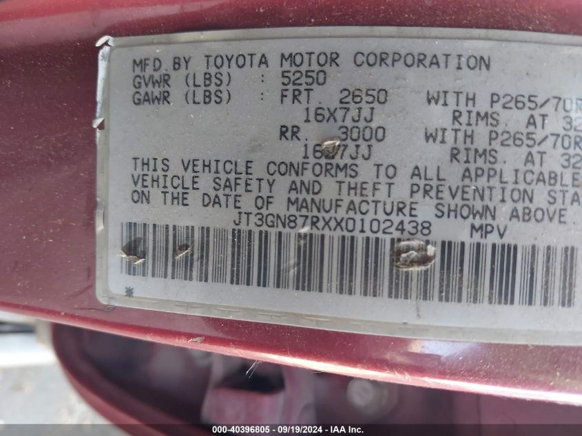 JT3GN87RXX0102438 1999 Toyota 4Runner Limited V6