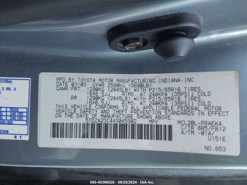 5TDZA23C44S045502 2004 Toyota Sienna Le