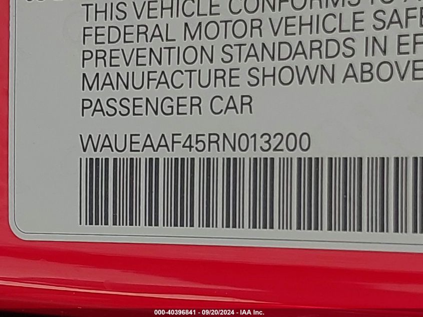 2024 Audi A4 Premium Plus 45 Tfsi S Line Quattro S Tronic VIN: WAUEAAF45RN013200 Lot: 40396841