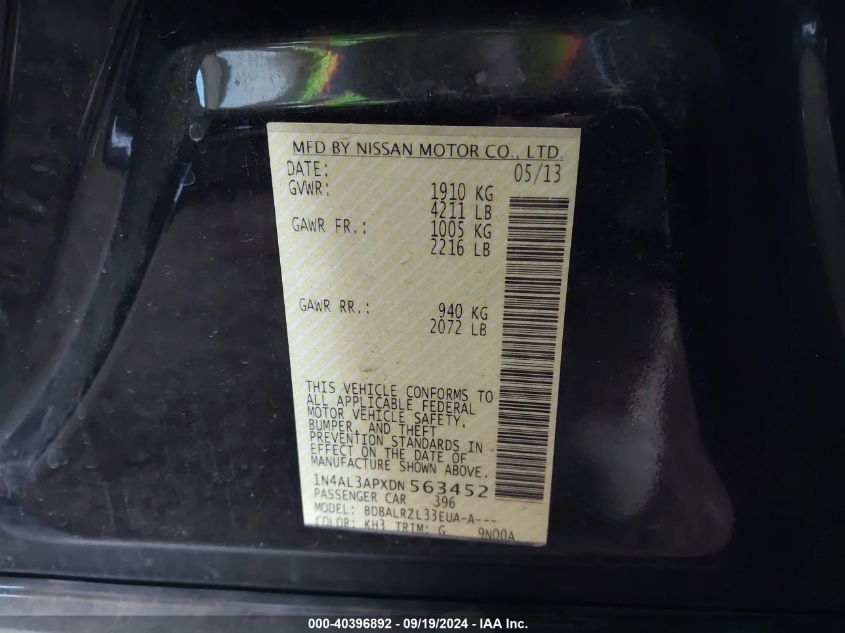 VIN 1N4AL3APXDN563452 2013 NISSAN ALTIMA no.9