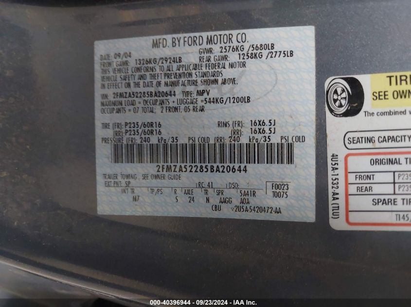 2FMZA52285BA20644 2005 Ford Freestar Sel