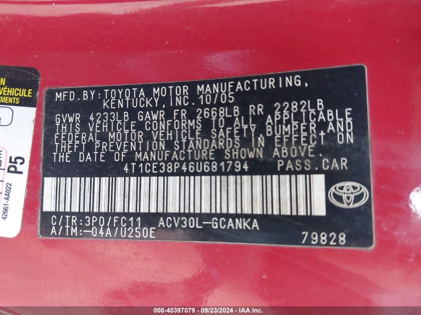 4T1CE38P46U681794 2006 Toyota Camry Solara Se Sport