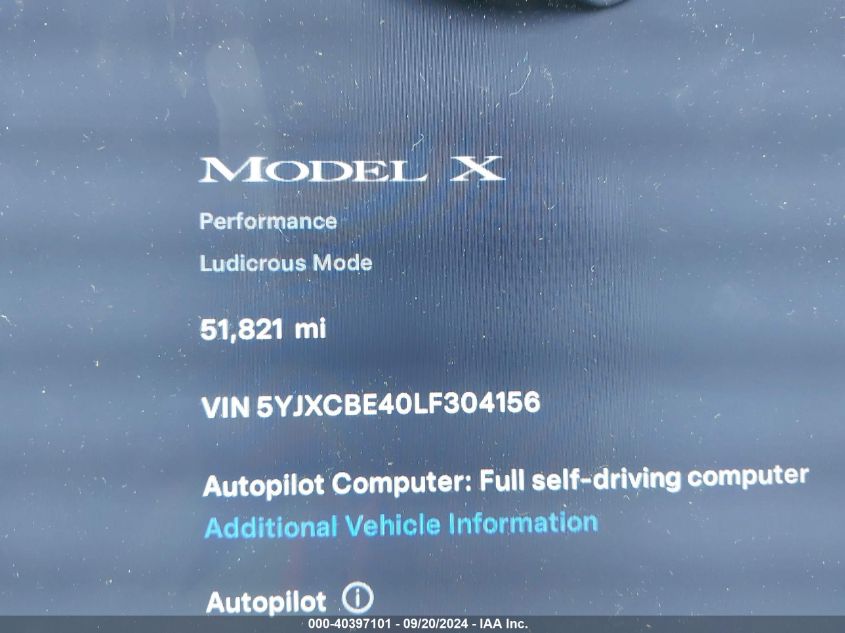 5YJXCBE40LF304156 2020 Tesla Model X Performance Dual Motor All-Wheel Drive