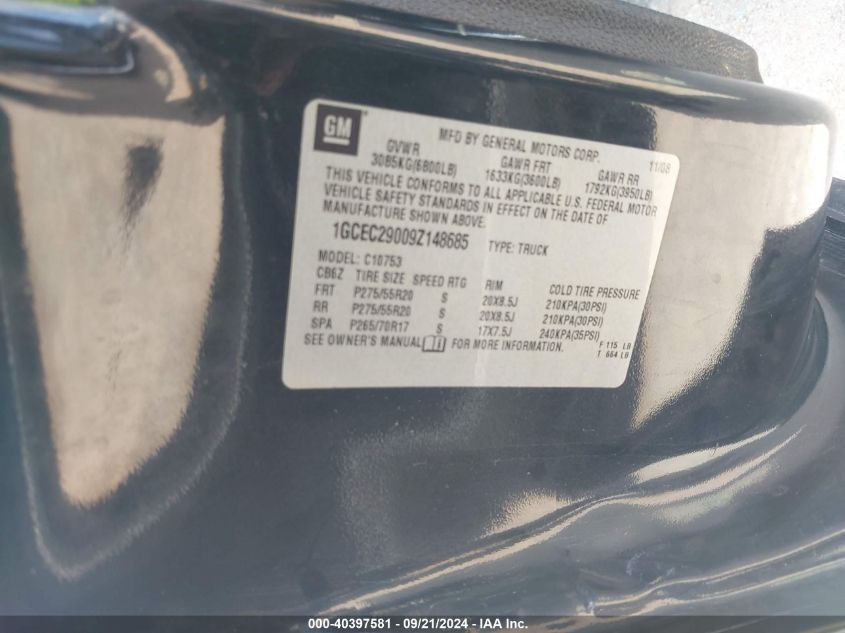 1GCEC29009Z148685 2009 Chevrolet Silverado 1500 Lt