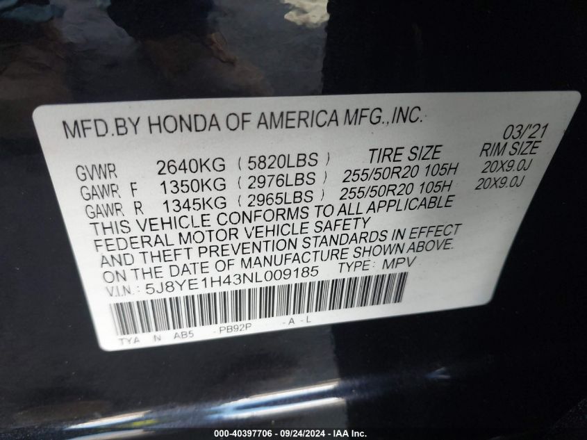 5J8YE1H43NL009185 2022 Acura Mdx Technology Package