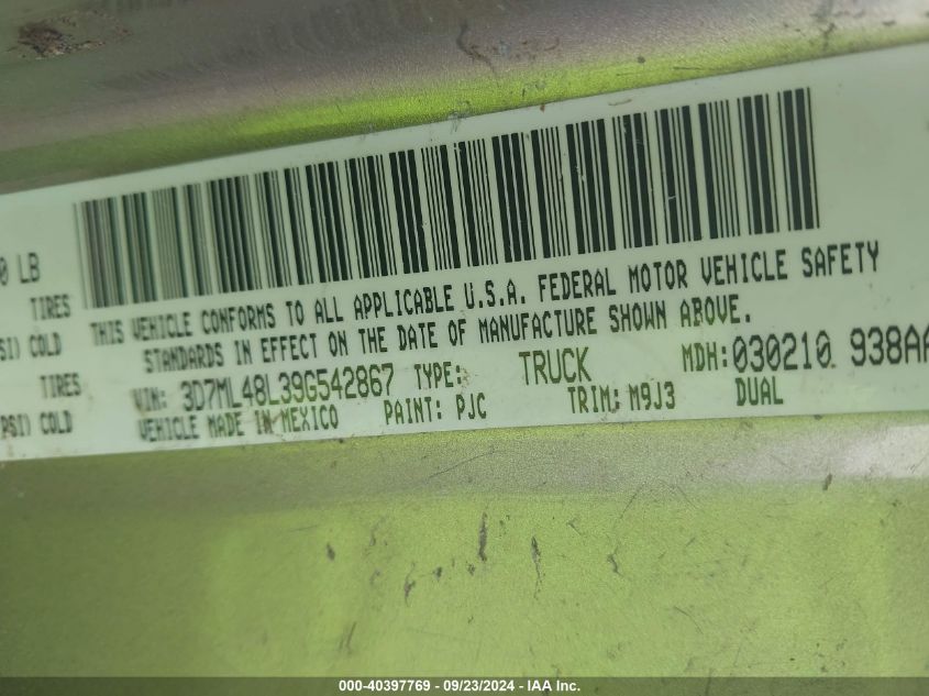 2009 Dodge Ram 3500 VIN: 3D7ML48L39G542867 Lot: 40397769