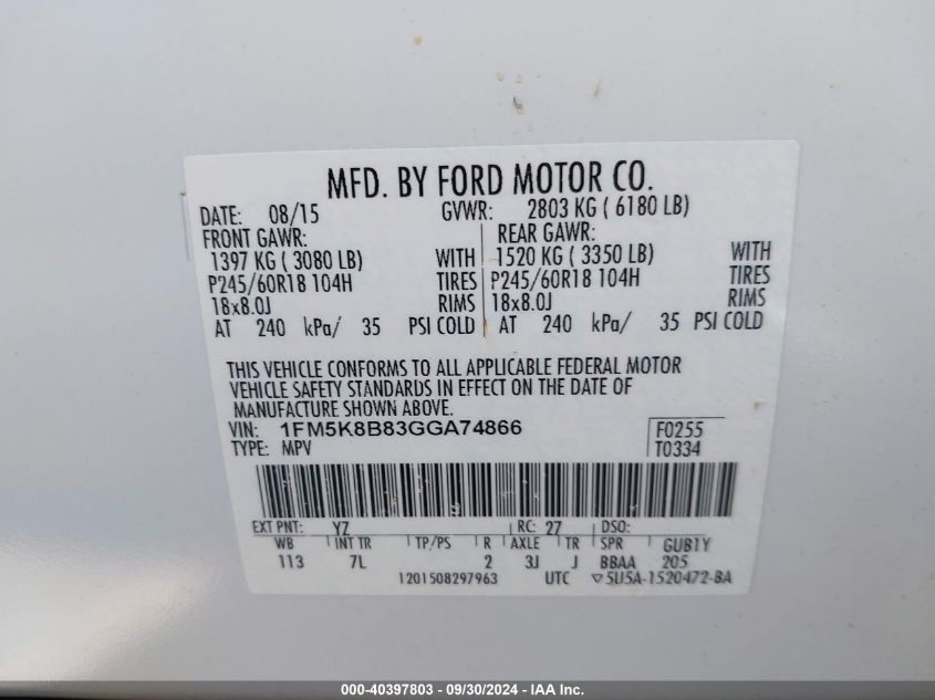 1FM5K8B83GGA74866 2016 Ford Explorer