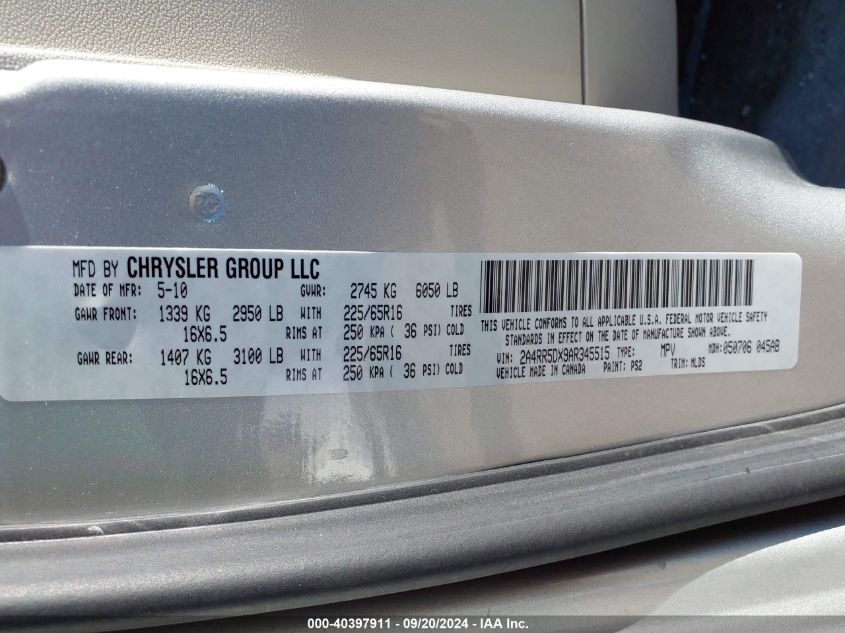 2A4RR5DX9AR345515 2010 Chrysler Town & Country Touring