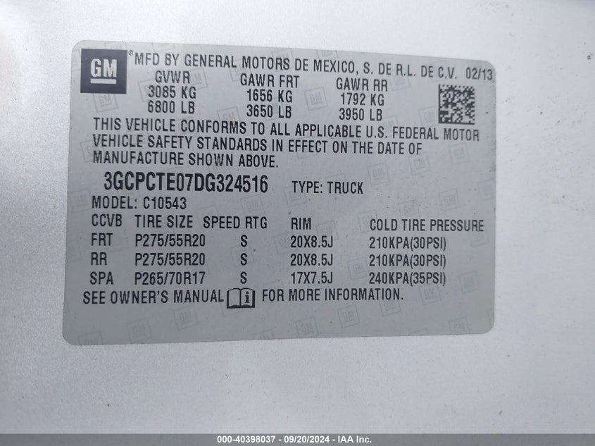 2013 CHEVROLET SILVERADO 1500 LTZ - 3GCPCTE07DG324516