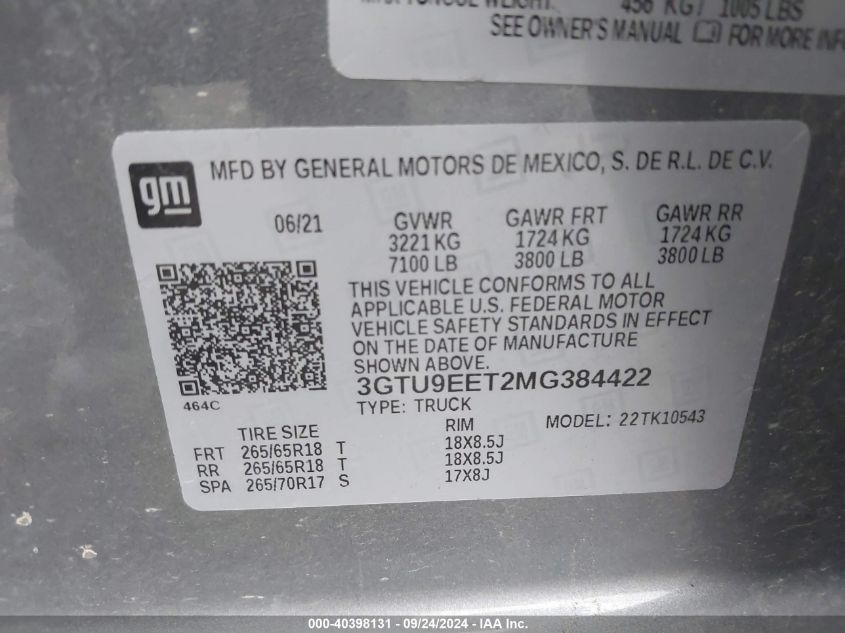 3GTU9EET2MG384422 2021 GMC Sierra K1500 At4