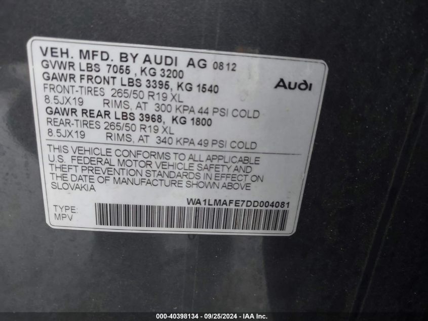 WA1LMAFE7DD004081 2013 Audi Q7 3.0 Tdi Premium