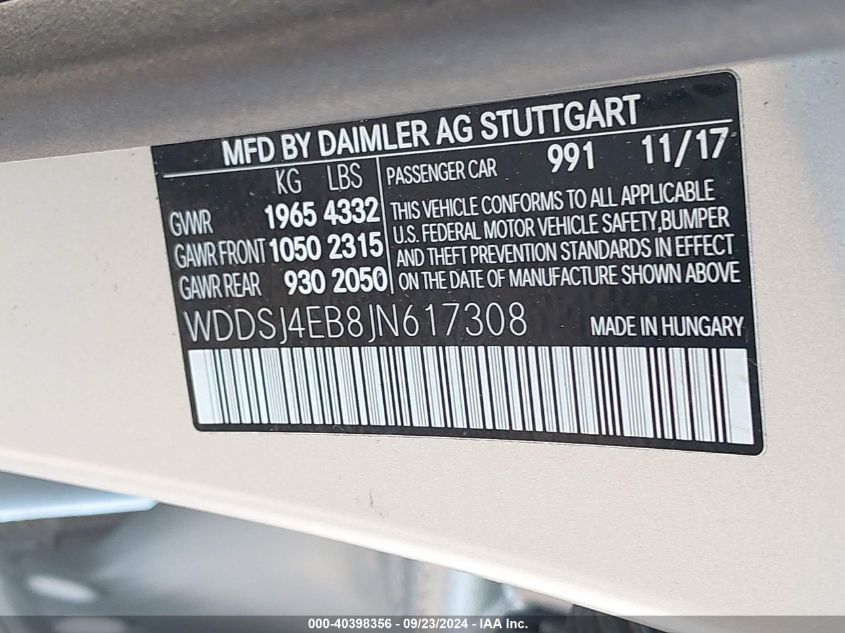 WDDSJ4EB8JN617308 2018 Mercedes-Benz Cla 250