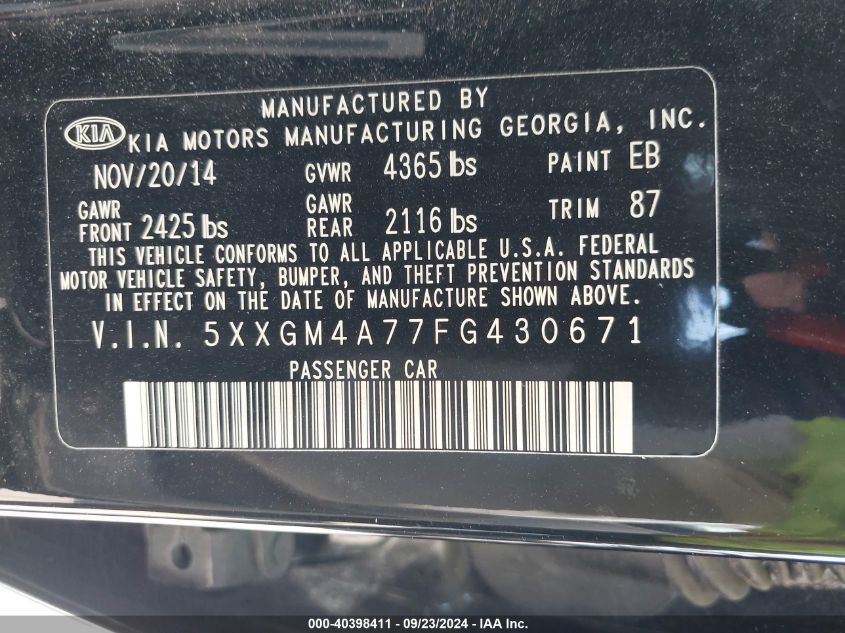 2015 KIA OPTIMA LX - 5XXGM4A77FG430671