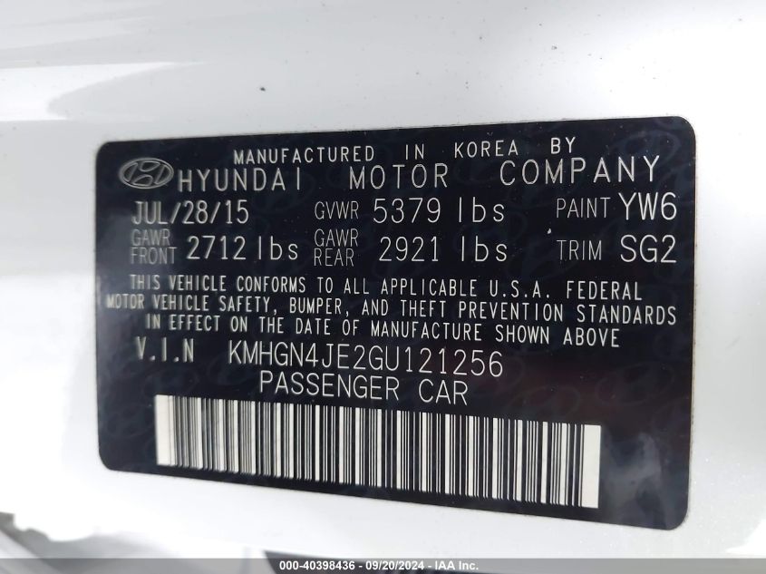 KMHGN4JE2GU121256 2016 Hyundai Genesis 3.8