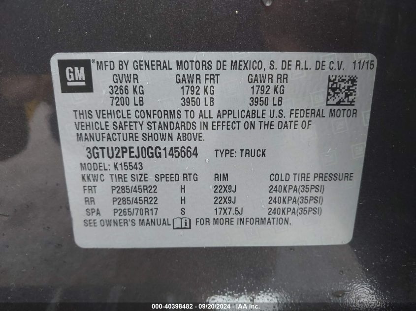 3GTU2PEJ0GG145664 2016 GMC Sierra 1500 Denali