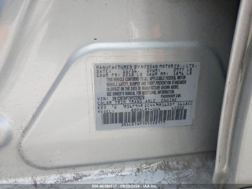 3N1CB7AP7HY228979 2017 Nissan Sentra Sr Turbo