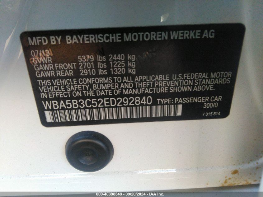 WBA5B3C52ED292840 2014 BMW 535I xDrive