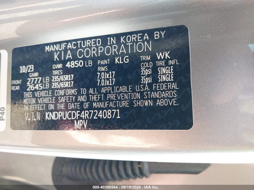 VIN KNDPUCDF4R7240871 2024 KIA SPORTAGE LX