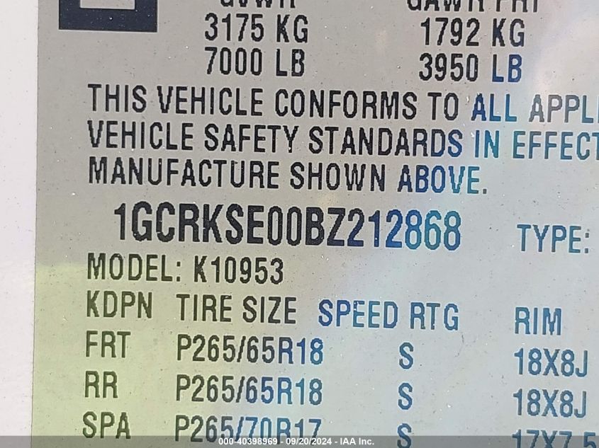 1GCRKSE00BZ212868 2011 Chevrolet Silverado 1500 Lt