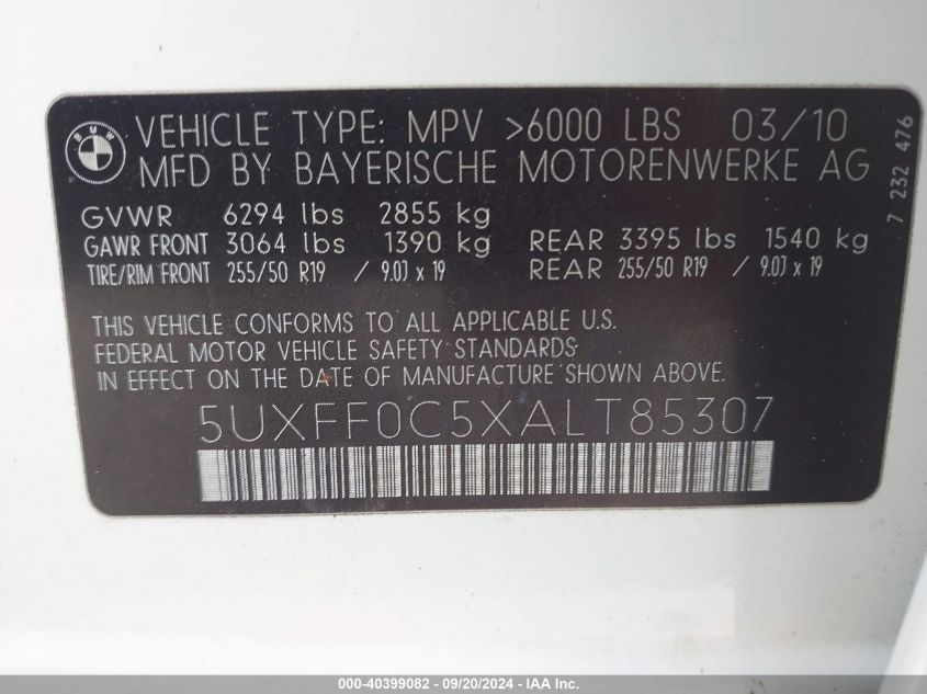 5UXFF0C5XALT85307 2010 BMW X5 xDrive35D
