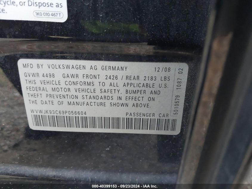 WVWJK93C69P056604 2009 Volkswagen Passat Komfort