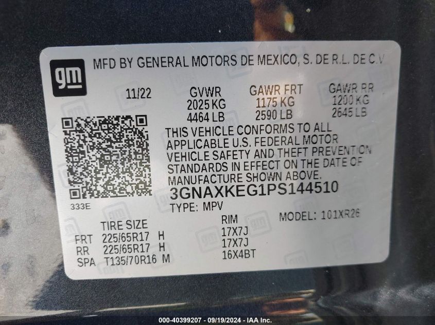 3GNAXKEG1PS144510 2023 Chevrolet Equinox Fwd Lt