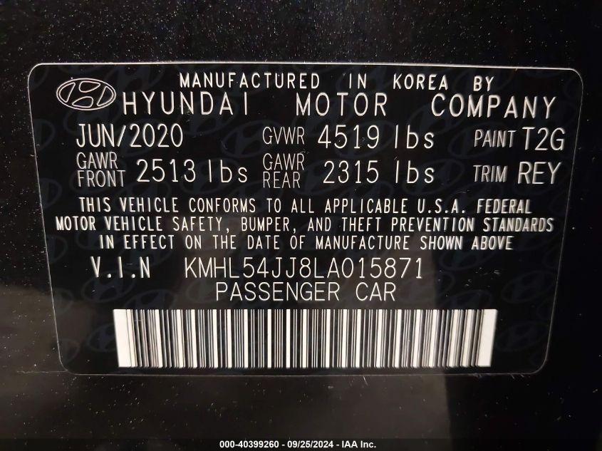 KMHL54JJ8LA015871 2020 Hyundai Sonata Hybrid Limited