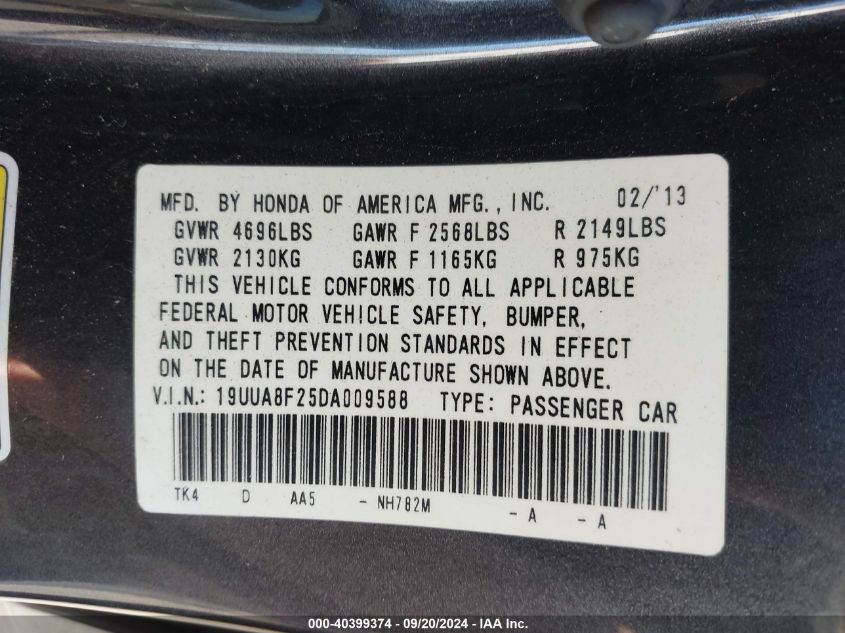 19UUA8F25DA009588 2013 Acura Tl 3.5