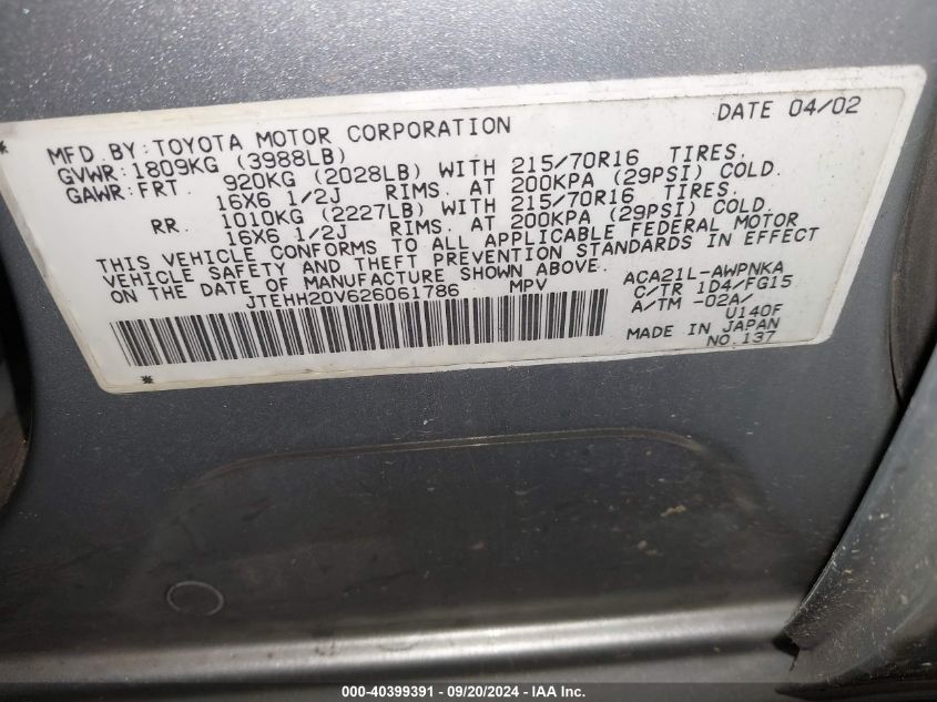 JTEHH20V626061786 2002 Toyota Rav4