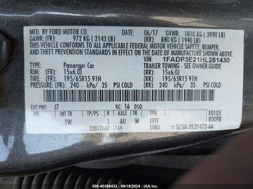 1FADP3E21HL281430 2017 Ford Focus S