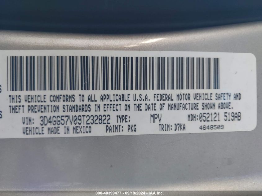 3D4GG57V09T232822 2009 Dodge Journey Sxt