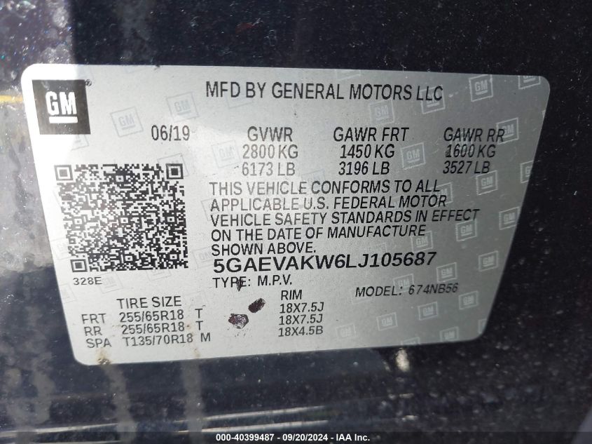 5GAEVAKW6LJ105687 2020 Buick Enclave Awd Essence