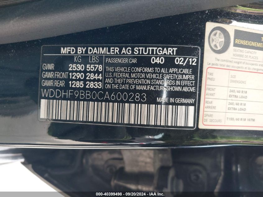 WDDHF9BB0CA600283 2012 Mercedes-Benz E 550 4Matic