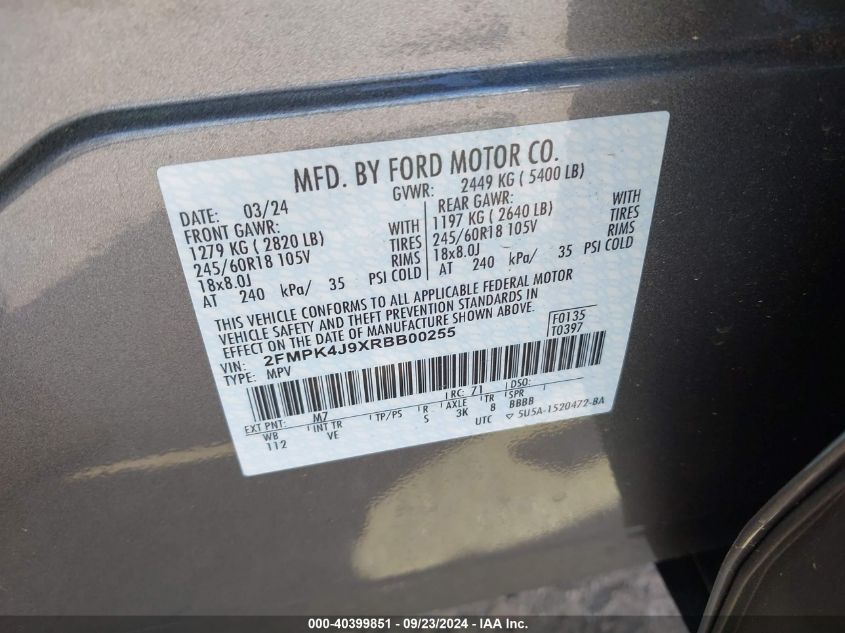 2FMPK4J9XRBB00255 2024 Ford Edge Sel