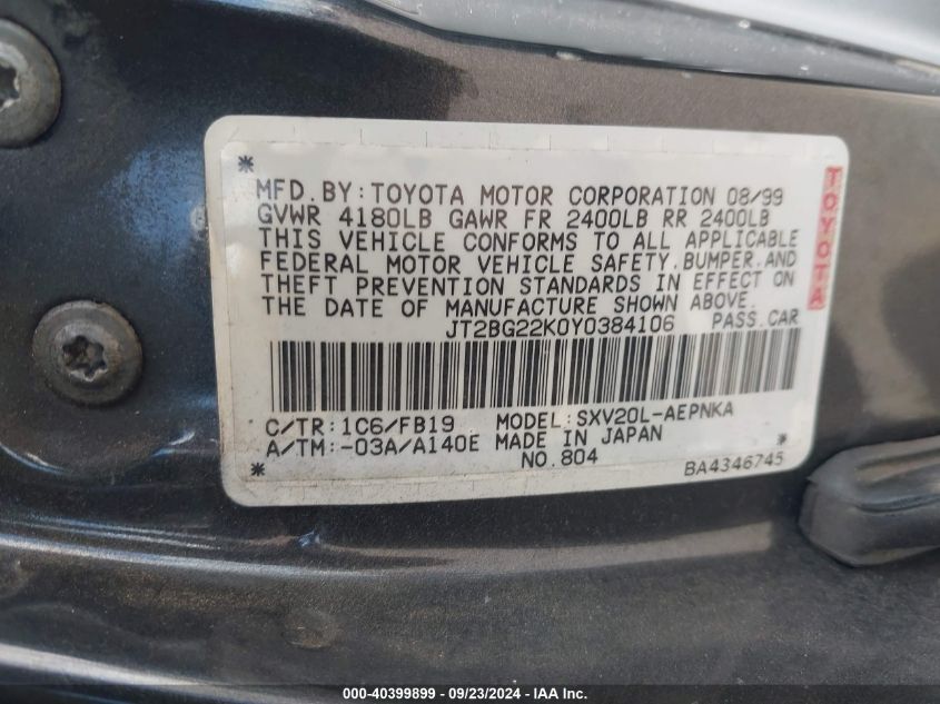 JT2BG22K0Y0384106 2000 Toyota Camry Ce/Le/Xle