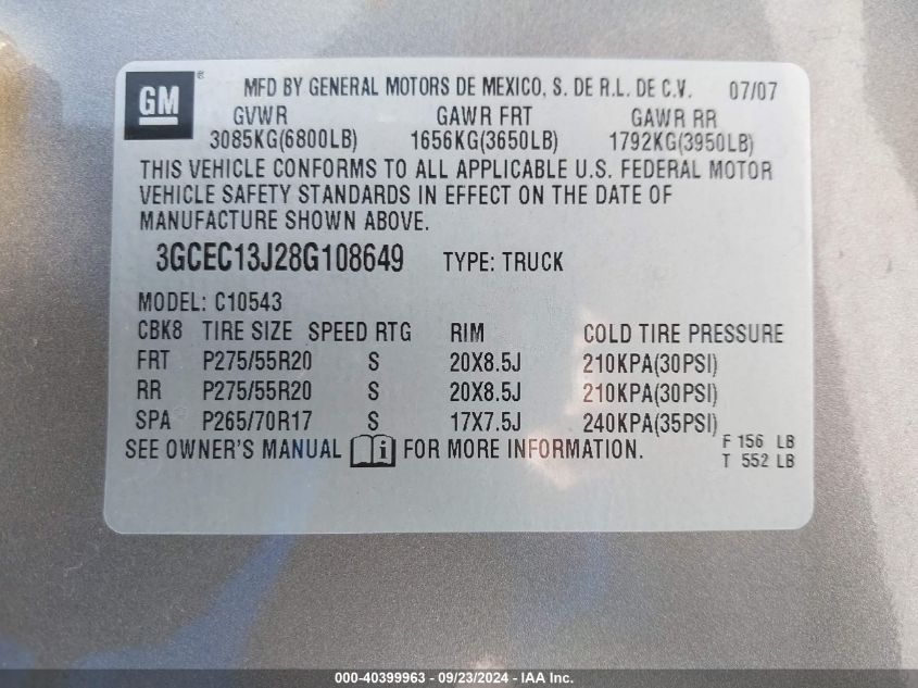 3GCEC13J28G108649 2008 Chevrolet Silverado 1500 Lt1