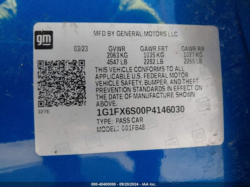 1G1FX6S00P4146030 2023 Chevrolet Bolt Ev 2Lt