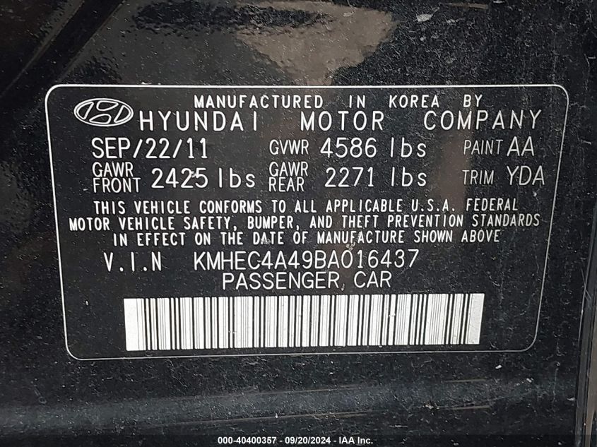 KMHEC4A49BA01643 2011 Hyundai Sonata Hybrid