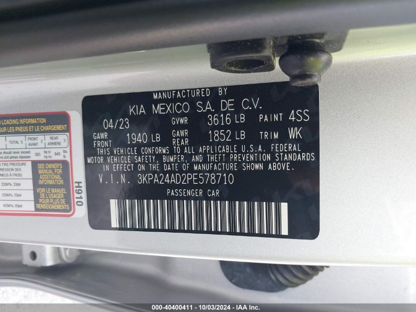 3KPA24AD2PE578710 2023 Kia Rio S