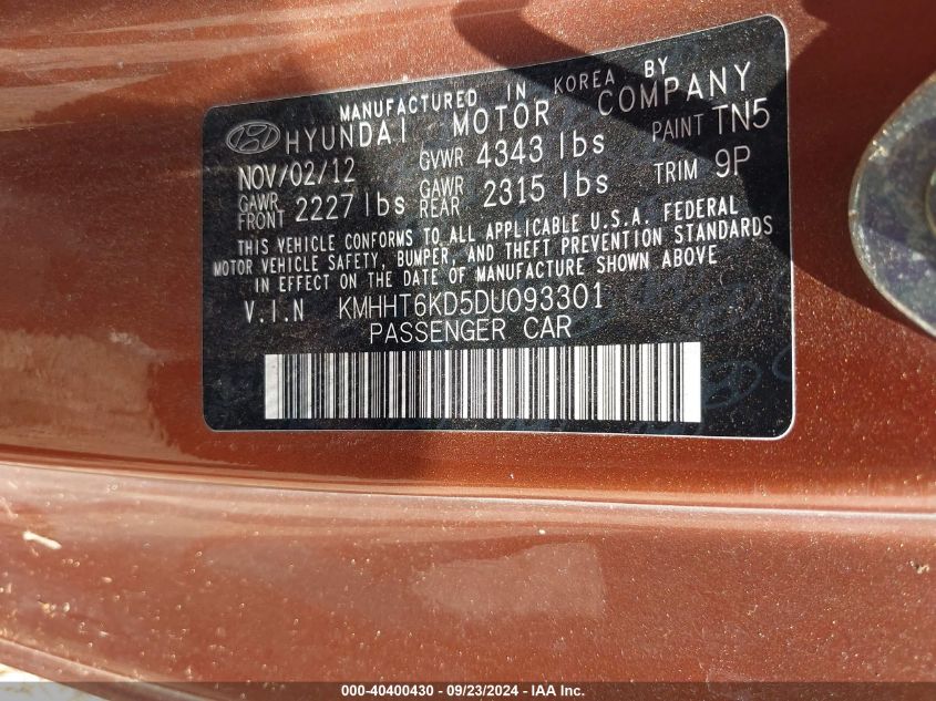 KMHHT6KD5DU093301 2013 Hyundai Genesis 2.0T Premium