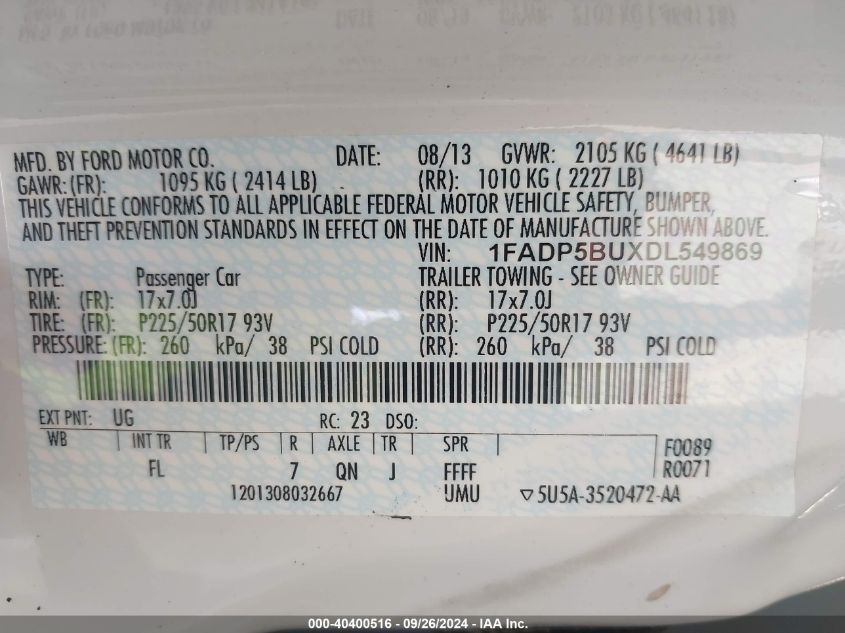 1FADP5BUXDL549869 2013 Ford C-Max Hybrid Sel