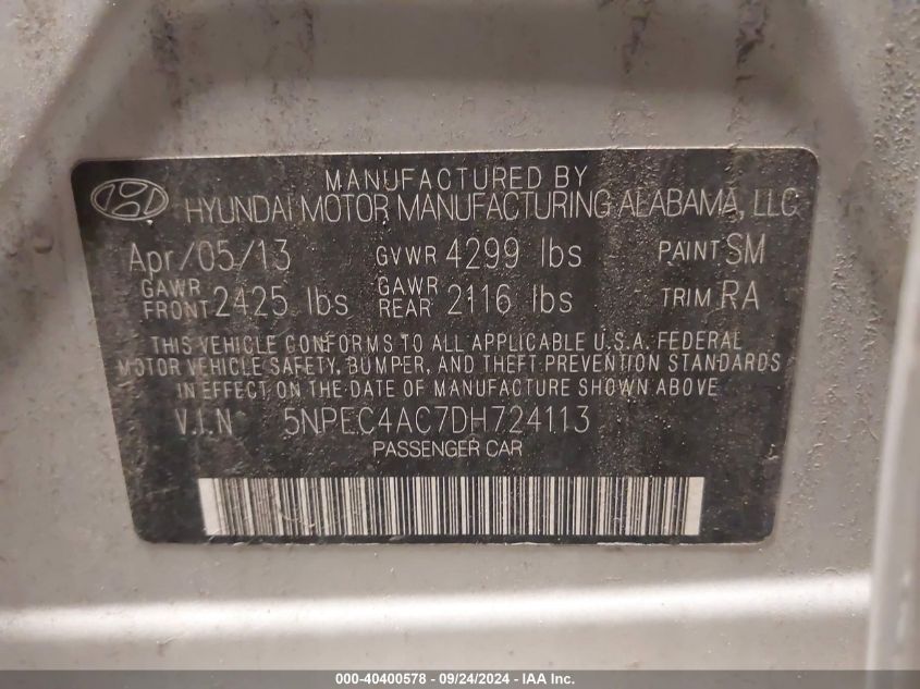 5NPEC4AC7DH724113 2013 Hyundai Sonata Se