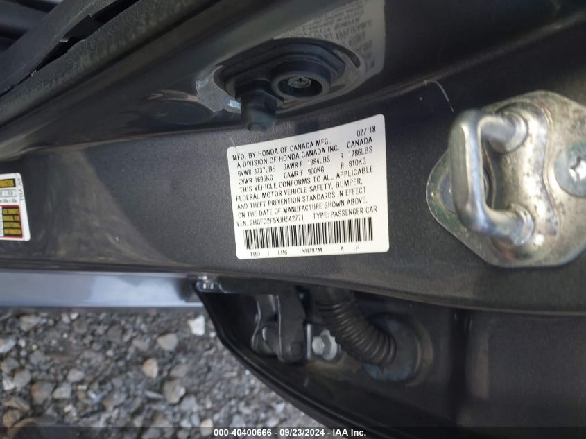 2018 Honda Civic Lx VIN: 2HGFC2F5XJH542771 Lot: 40400666