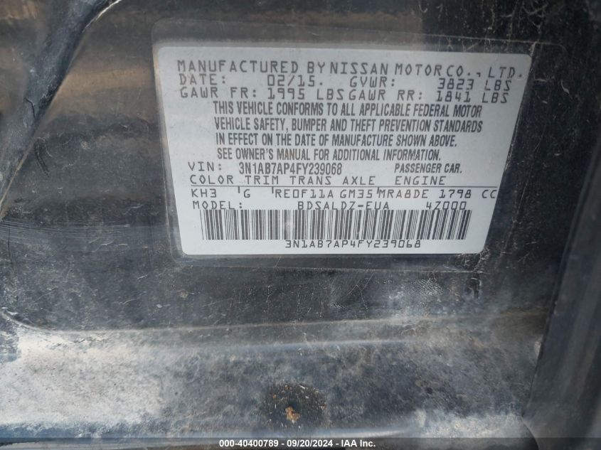 3N1AB7AP4FY239068 2015 Nissan Sentra Sv