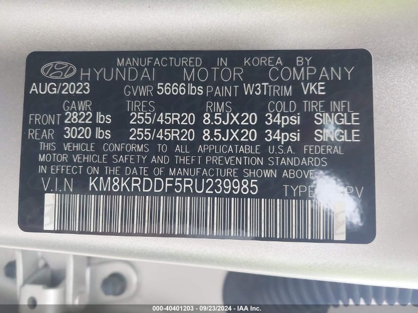 2024 Hyundai Ioniq 5 Limited VIN: KM8KRDDF5RU239985 Lot: 40401203