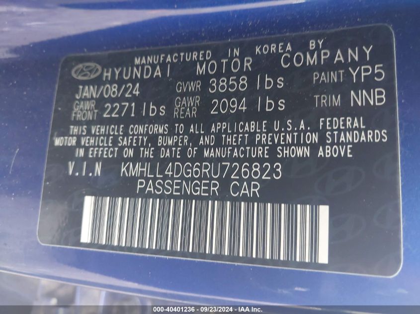 2024 Hyundai Elantra Se VIN: KMHLL4DG6RU726823 Lot: 40401236