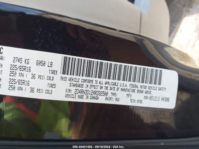 2010 Dodge Grand Caravan Hero VIN: 2D4RN3D12AR332500 Lot: 40401406