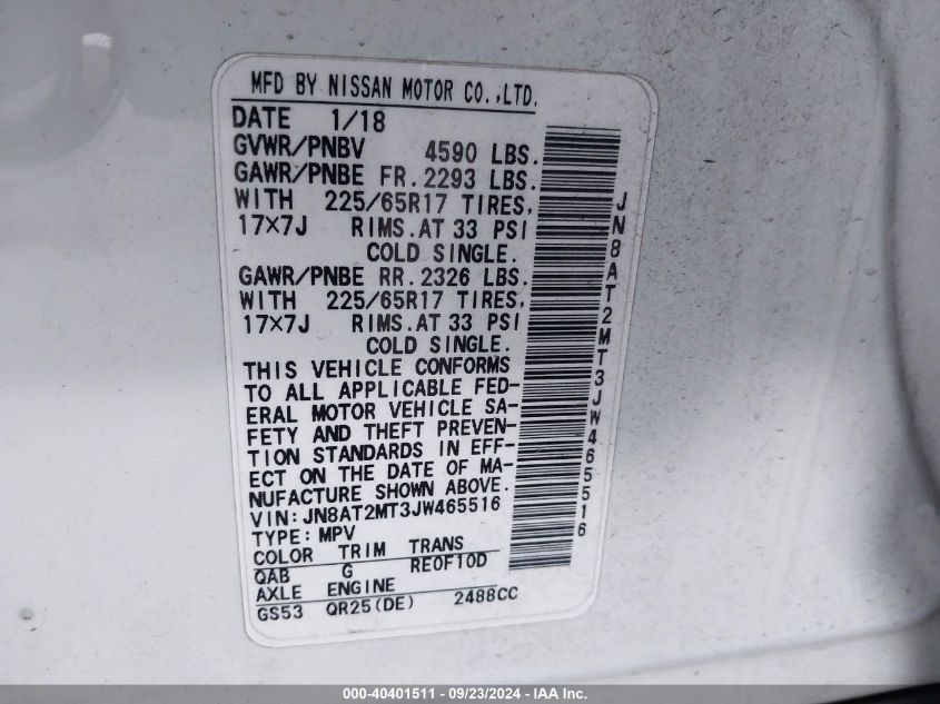 2018 NISSAN ROGUE SV - JN8AT2MT3JW465516