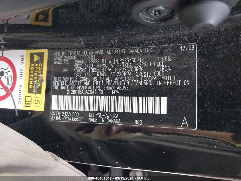 2T2BK1BA9AC041860 2010 Lexus Rx 350